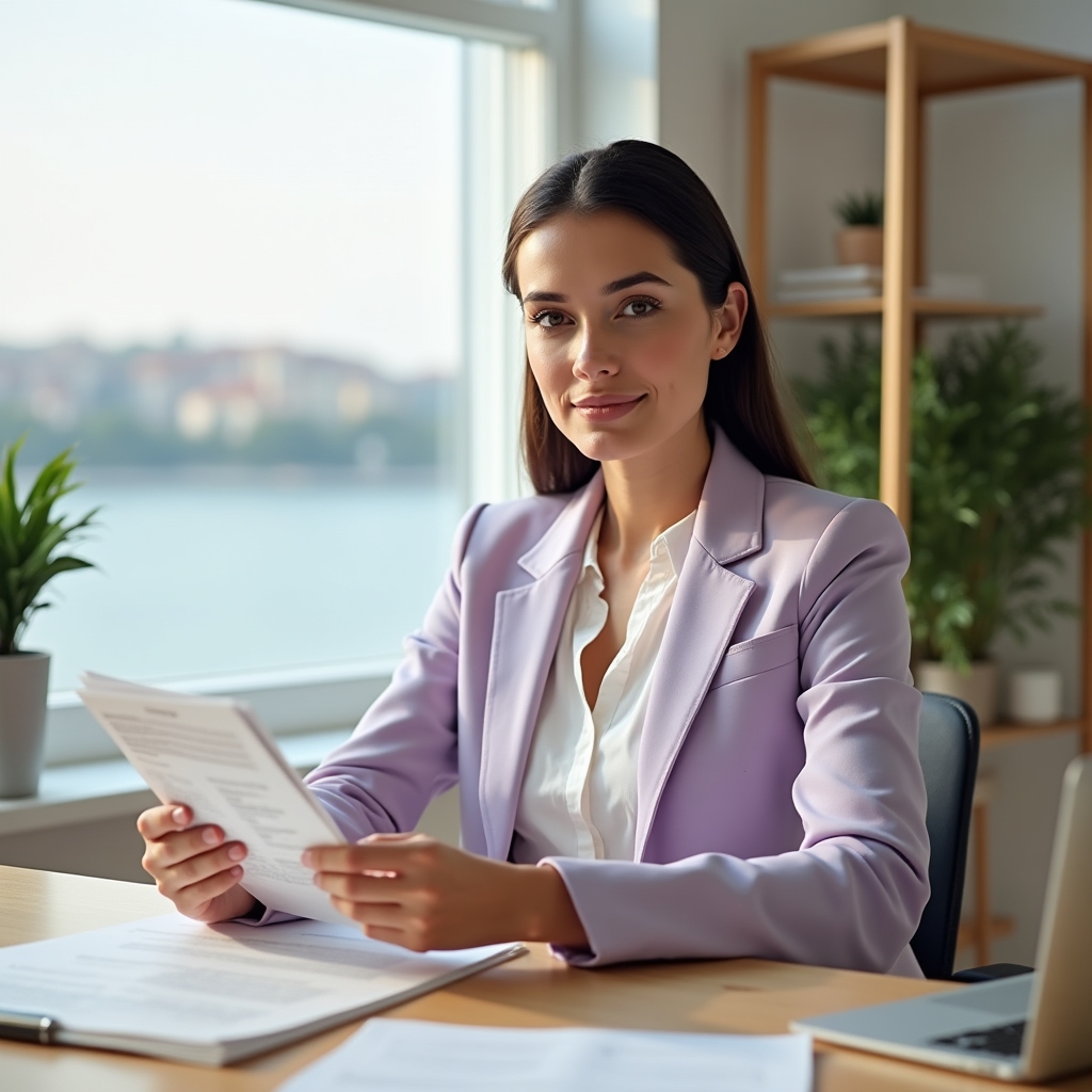 Person reviewing financial documents with confidence in a modern Croatian office
